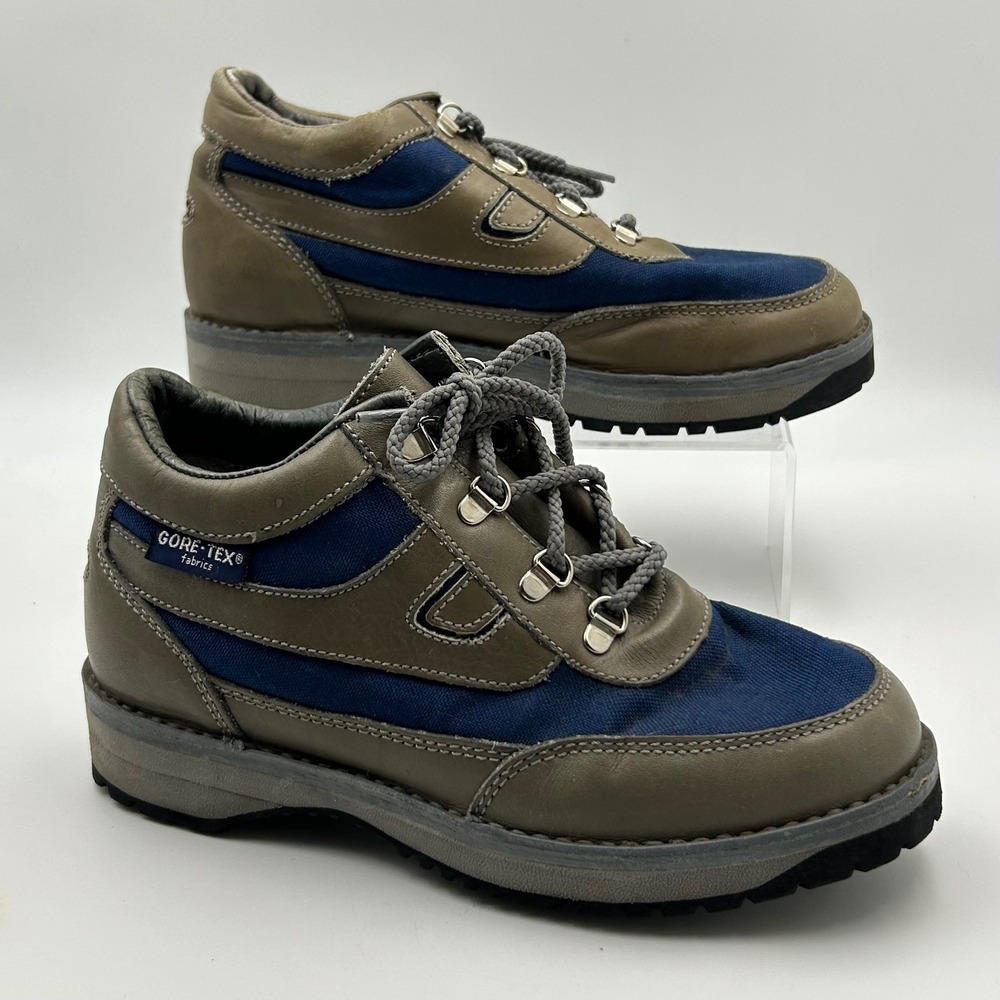 VTG Rockport Hiking Shoes 7.5 Grey Navy GORE-TEX Leather Vibram Gorpcore‎ Trail